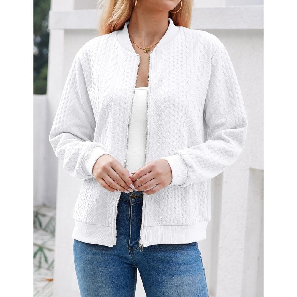 Women's Zip Up Cardigan Sweater Long Sleeve Casual Jacket Large - Picture 2 of 8